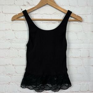 Alice + Olivia Womens Lace Bottom Tank Top Black Cotton Size Small